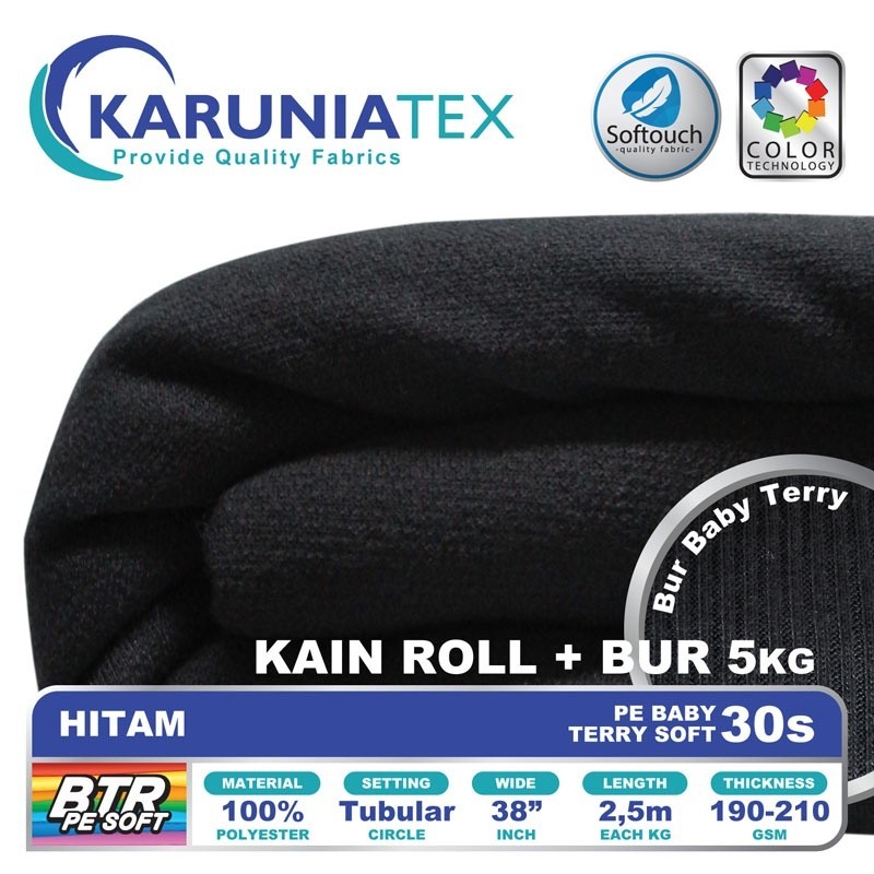 Kain Baby Terry PE Soft 30s Roll + Bur 5KG | Hitam | Karunia Textile