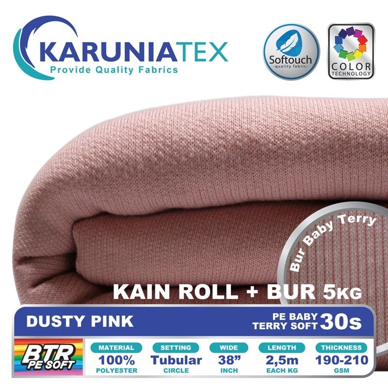 Kain Baby Terry PE Soft 30s Roll + Bur 5KG | Dusty Pink | Karunia Textile