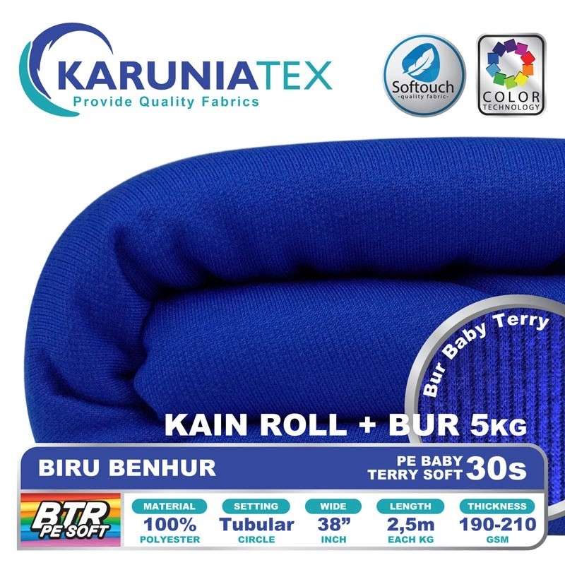 Kain Baby Terry PE Soft 30s Roll + Bur 5KG | Biru Benhur | Karunia Textile