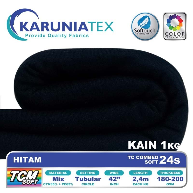 Kain Kaos TC Combet 24s Kiloan | Hitam | Karunia Textile
