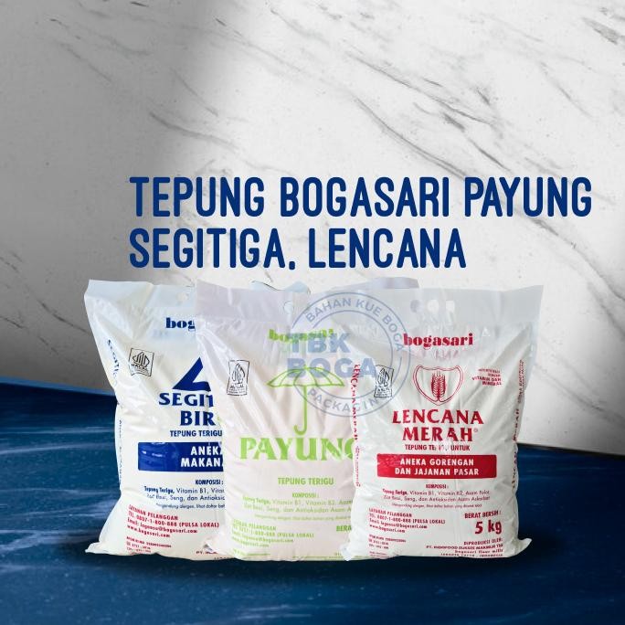 

READY STOCK Tepung Terigu 5 Kg ( Segitiga Biru, Payung, Lencana Merah ) Bogasari Protein Sedang Rendah Wheat