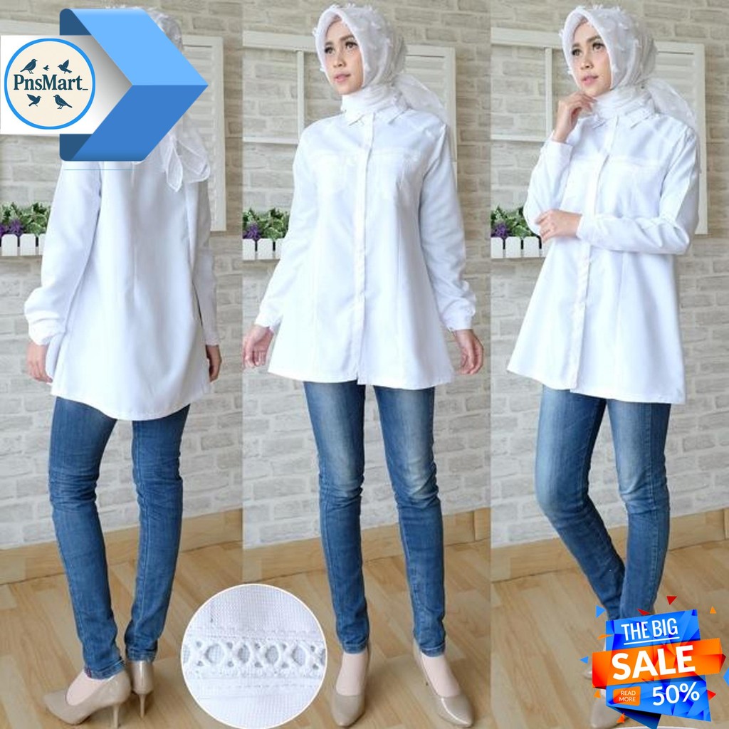 SEENAOUTFIT - KM 002 KEMEJA BAJU PUTIH POLOS PNS WANITA KERJA KANTORAN TERLARIS BAJU KANTOR JUMBO CE