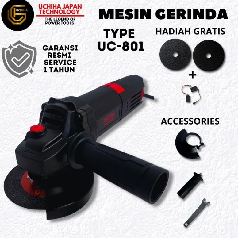 NEW Paket Mesin Gerinda UCHIHA Tipe 802 Bonus Mata Potong, Poles, Piringan Amplas, Amplas (5pcs) | B