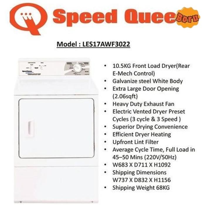 Promo Dryer Listrik Speed Queen 15 Kg Les17Awf3022