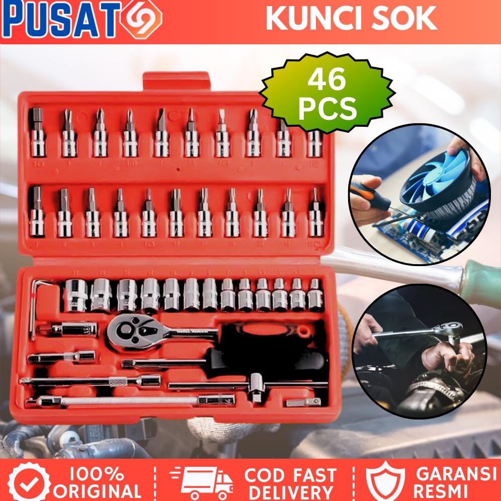''Terlaris" Kunci Shock Set Tekiro Kunci L Set Lengkap Kunci Sok Pas Set Tool 46 Pcs Ring Murah
