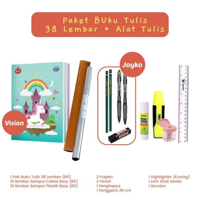 

Terlengkap !!! Paket Lengkap Buku Tulis 38 Lembar Alat Tulis Kantor Sampul Plastik Coklat Back To School