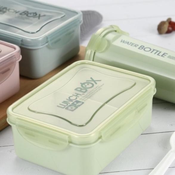 HJK LUNCH BOX SET / KOTAK BEKAL SET / KOTAK NASI SET FREE BOTOL MINUM & SENDOK 8216 500ML