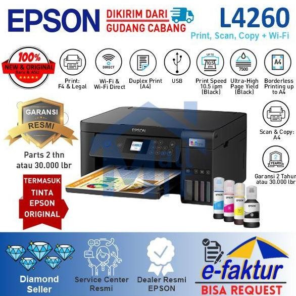 Printer Epson L4260 L 4260 L-4260 PENGGANTI L4160 Wifi DUPLEX F4 LEGAL