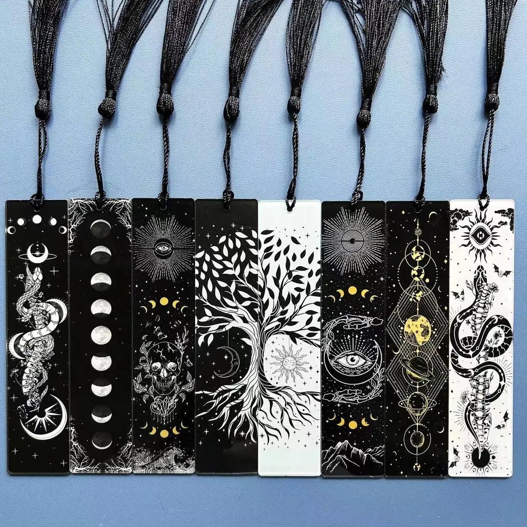 

8 pc acrylic bookmarks for book reading enthusiasts. Moon phase, Tree of Life pattern, waterproof and not easy to break Terbaru