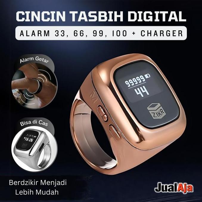 Cincin Tasbih Digital Charge Alarm 33, 66, 99, 100 Zikir Lampu LED Layar 6 Digit Premium Muslim [ter