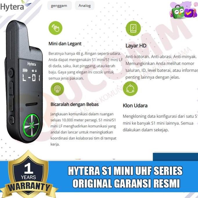 HYTERA S1 MINI SERIES UHF HYTERA S1 MINI WALKIE TALKIE HYTERA S1 MINI UHF 400 ORIGINAL GARANSI RESMI