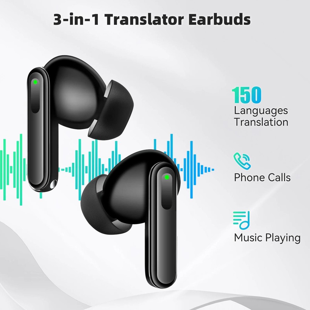 

V17 Real-Time Translator Earbuds - 150 Language Two-Way AI Translation Headset Wireless BT Earphones for Travel/Business/School