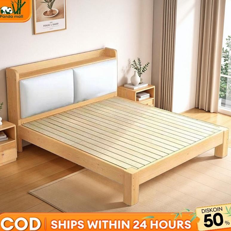 Dipan Kayu Tempat Tidur Kayu Solid Dengan Sandaran Empuk Divan Kasur Ranjang Kayu Ranjang Kayu