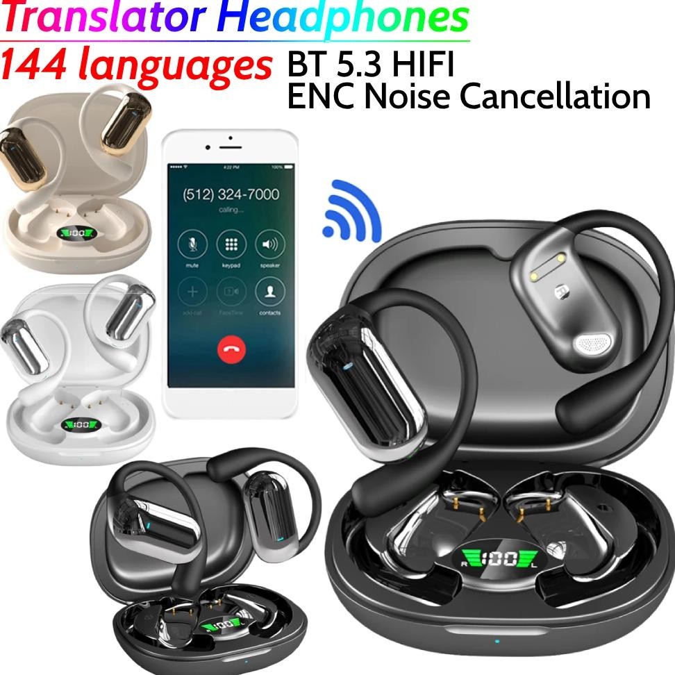 

BT 5.3 Translator Headphones with Ear Hook Wireless Earbuds 144 languages Real-Time Translation Earphone for Travel Business
