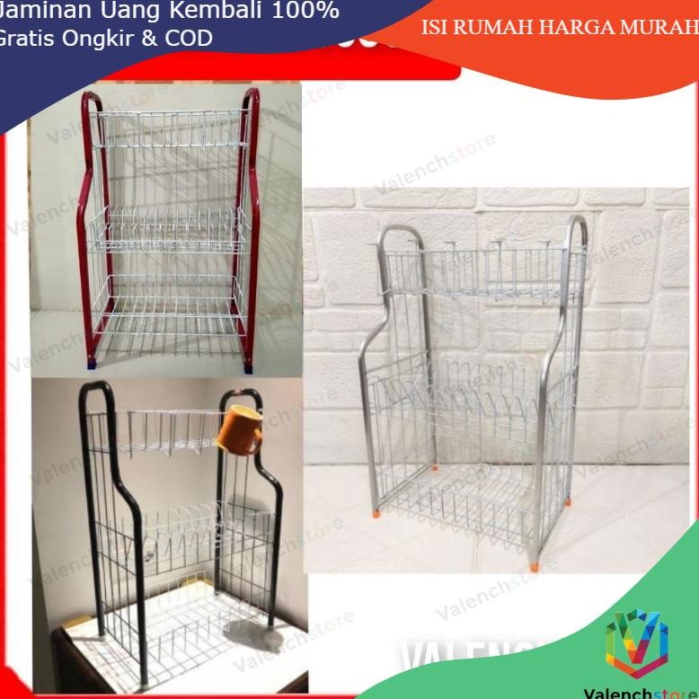 RAK PIRING 3 SUSUN DENGAN GELAS RPL 03 LENGKUNG /RAK DAPUR / RAK GELAS/ RAK PIRING ALUMUNIUM 3 SUSUN