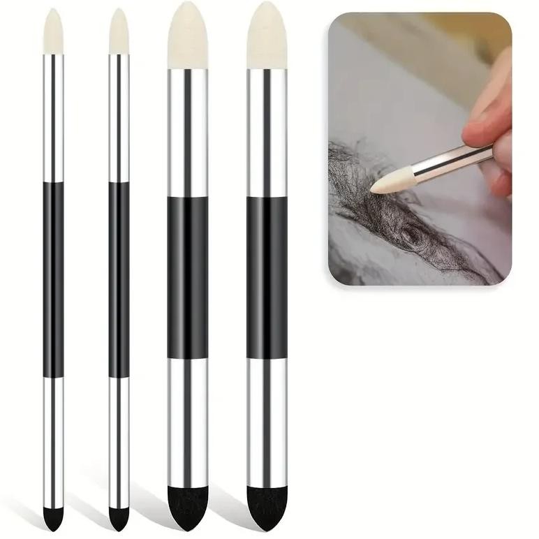

4Pcs 4-Pack Dual-Headed Sketch Pens: Round Foam, Sponge, And Felt Tips For Artists, Reusable & Washable Drawing Tools