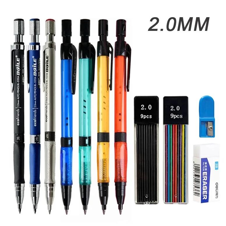 

Mechanical Pencil Set 2.0Mm With 2B Black/Colors Lead Refill For Writing Sketching Art Drawing Painting School Automatic Pencils