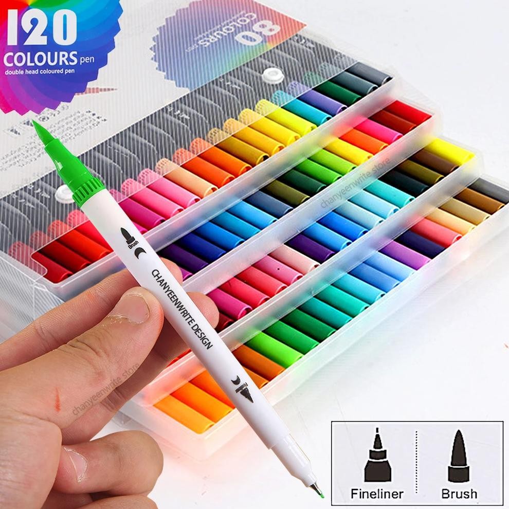 

12-120Colors Dual Tip Brush Art Marker Pens Set Colors Fineliner Drawing Painting Watercolor For Children Gift Art Supplies