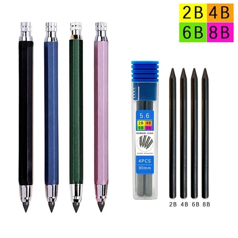 

5.6Mm Metal Drawing Pencil With 2B 4B 6B 8B Leads Set Professional Art Sketch Mechanical Pencil Kawaii Stationery(1Pencil+1Lead)