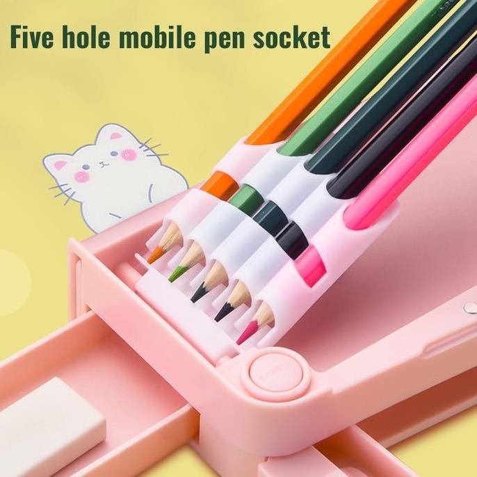 

les Kotak Pensil Pola Astronot Kartun Lapisan Ganda dengan Rautan Kapasitas Besar - Stationery, Belajar