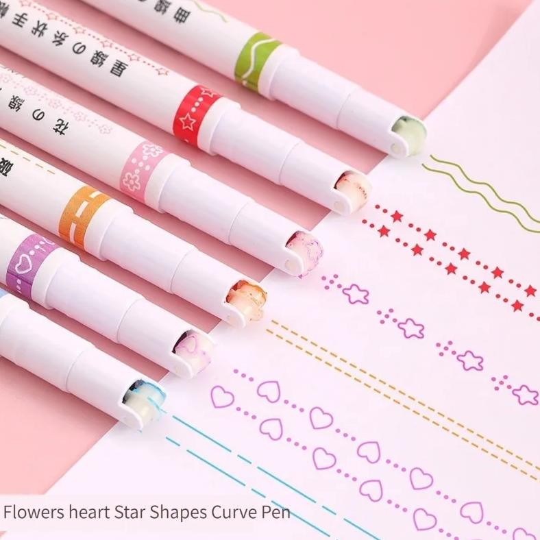 

6Pcs/Set Kawaii Flowers Line Shaped Highlighter Pens Roller Tip Curve Liner Marker For Writing Journaling Drawing Stationery
