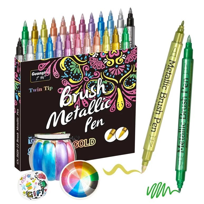 

12 Colors Dual Tip Metallic Waterproof Permanent Paint Marker Pens For Diy Epoxy Resin Mold Drawing Craft Graffiti Art Supplies