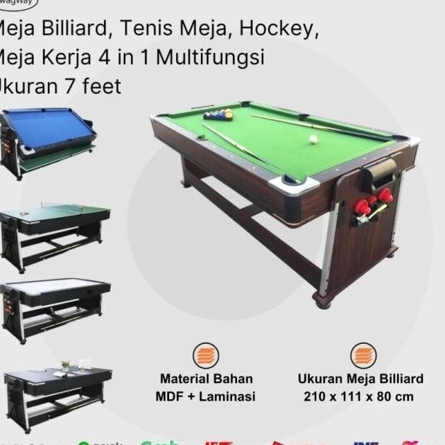 Meja Billiard 4 in 1 Pingpong Hockey Meja Makan Rapat Biliard 7 feet