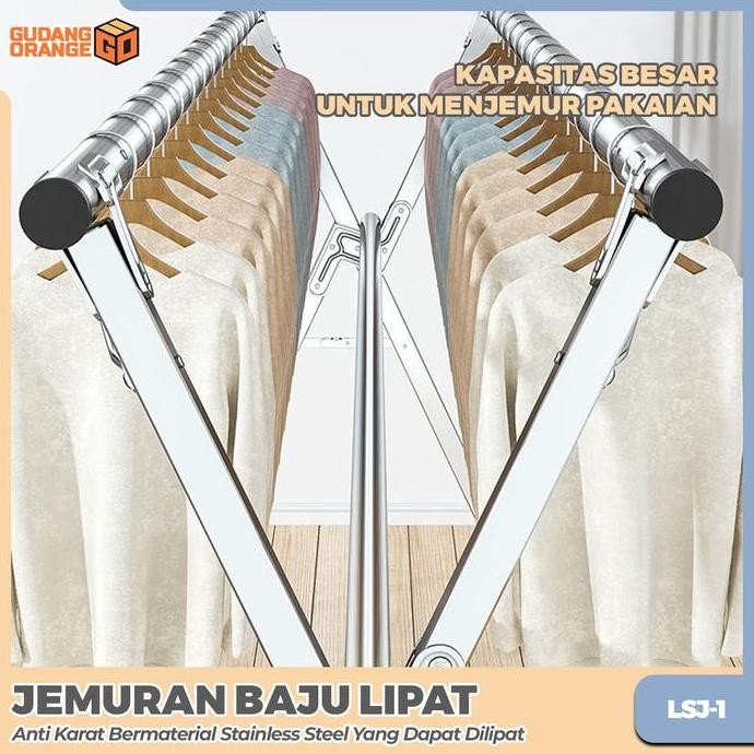 TERBARU - GO - Jemuran Baju Lipat Alumunium Jemuran Pakaian Anti Karat Kuat Tempat Jemuran Baju Port