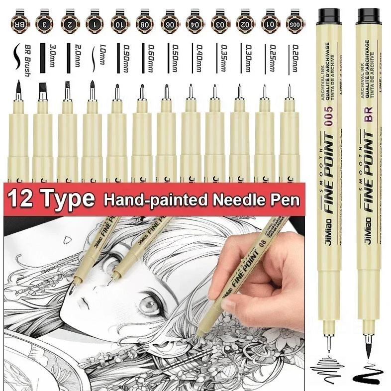 

12 Nibs Pigment Liner Micron Ink Marker Pen For Manga Draw Sketching Needle Pen Hook Line Pen Sketch Stationery Set Art Supplies