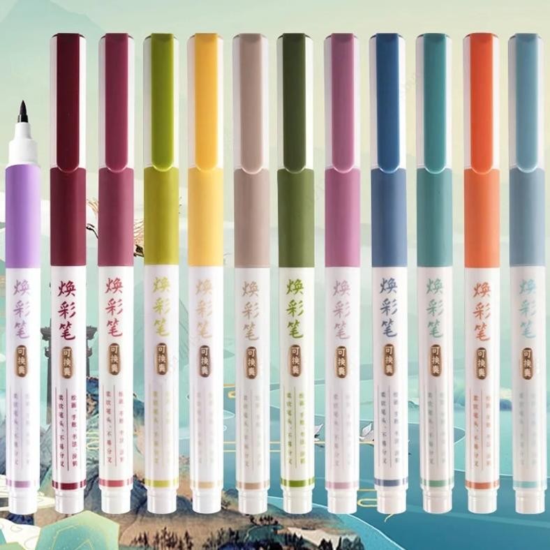 

3 Pcs/Set Vintage Colored Watercolor Calligraphy Pen Drawing Straight Liquid Brush Marker Lettering Pens Painting Art Supplies