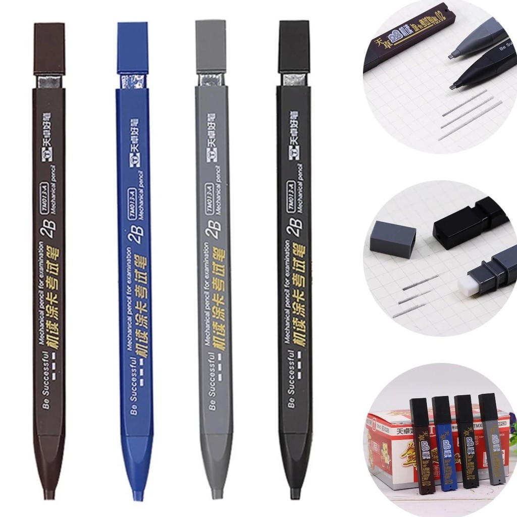 

1Pc Thick Flat Head Mechanical Pencil Drawing 2B With Refills Pencil Office Supplies Writing Automatic Office School Supplies