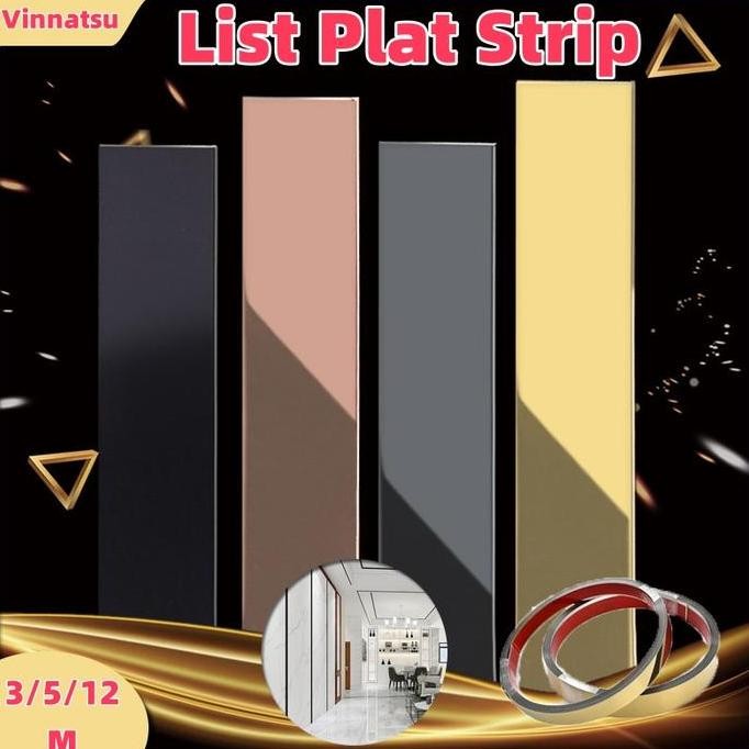 [Vinnatsu] [2CM] List Plat Strip Mirror Gold Gold List Wallpaper Dinding Plat Strip Mirror Gold Stik