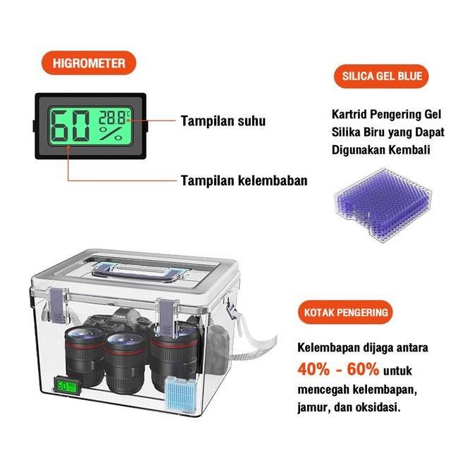 dry box Kotak Tahan Lembab Kamera Digital Dry Box Kamera 3 in 1 Set Free Silica Gel dan higrometer k