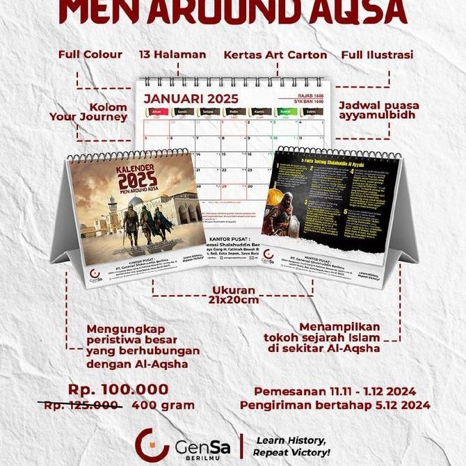 

KALENDER SERIAL MEN AROUND AQSA | KALENDER MEJA & DINDING 2025 GENSA BERILMU ORIGINAL Kualitas Original