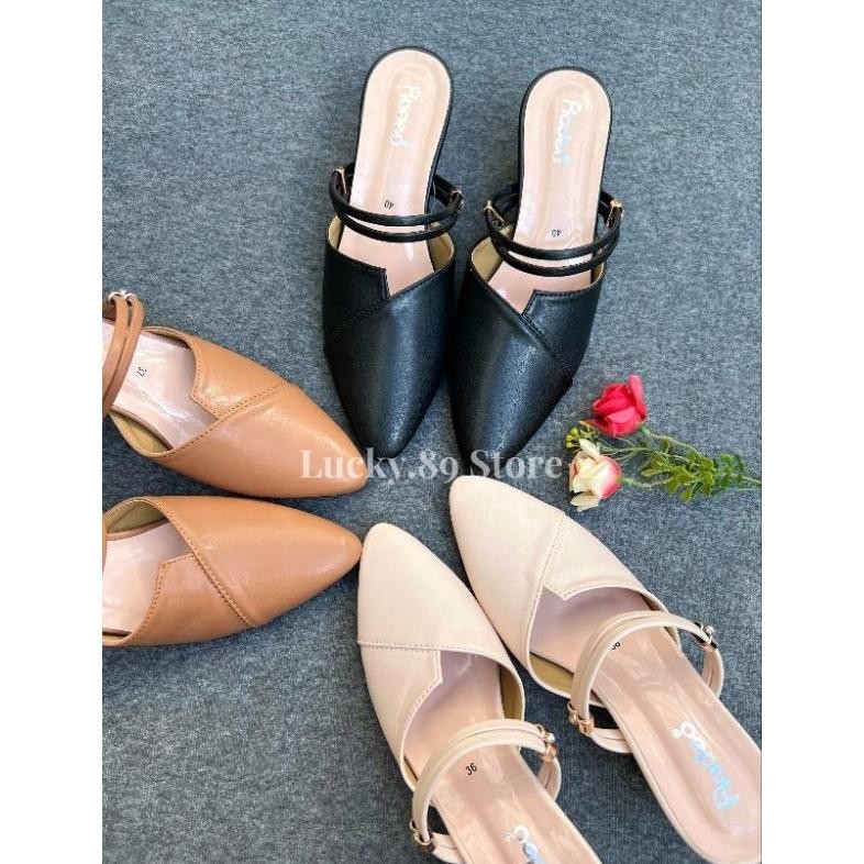 FLADEO Sandal Wanita Slip On Mewah Hak 5cm Sendal Kerja