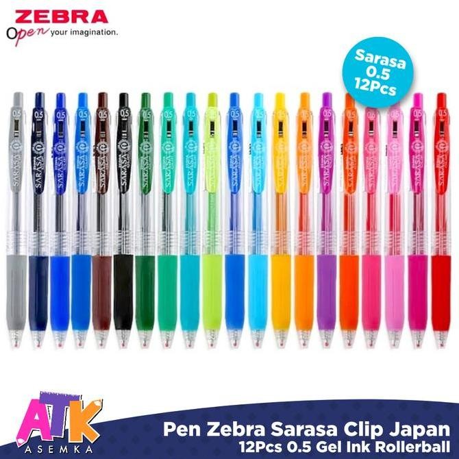 

12pcs Pen Zebra Sarasa Clip JAPAN 0.5 Gel Ink Rollerball / Pulpen Gel Kualitas Original
