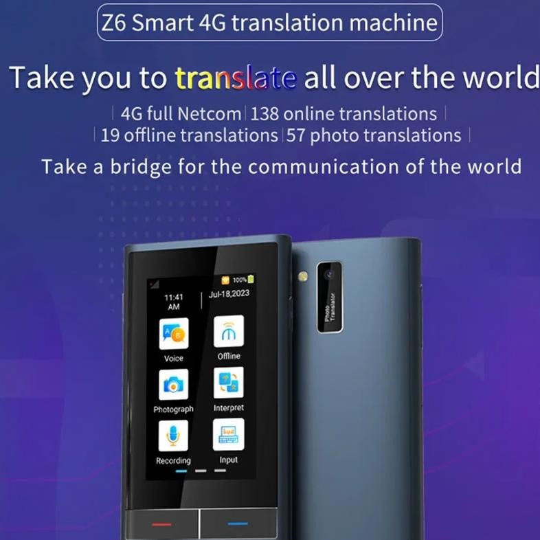 

Z6 AI Voice Translator 117 Languages 3.1inch IPS Screen 4G SIM Card Internet 8G Memory Recording Intelligent Translated Mini