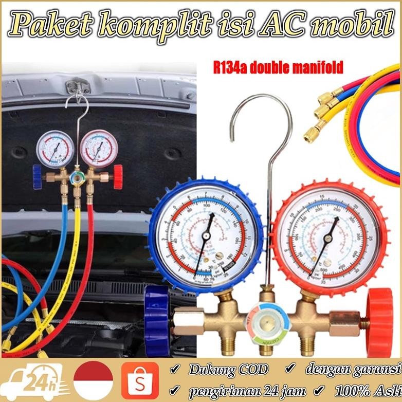 Ready ya, R134a Double Manifold Paket Lengkap AC Mobil Alat Manifold Double Manifold R134 Testing Ma