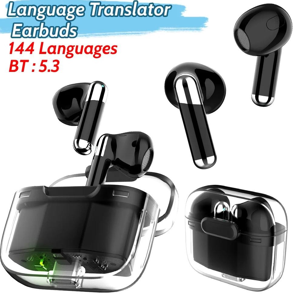 

Language Translator Earbuds ENC Noice Cancelling with 4 Mic 144 Languages Voice Binaural Translation Headset Business Translator