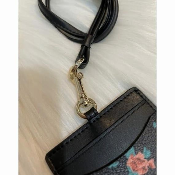 

Coach ID card Lanyard holder Flower Rose print Original - Black pb Kualitas Original