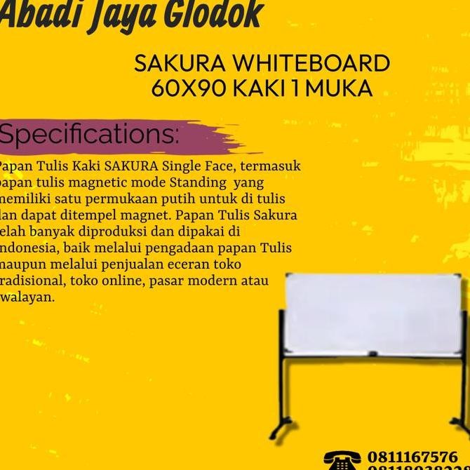 

SAKURA WHITEBOARD 60X90 KAKI 1 MUKA Kualitas Original