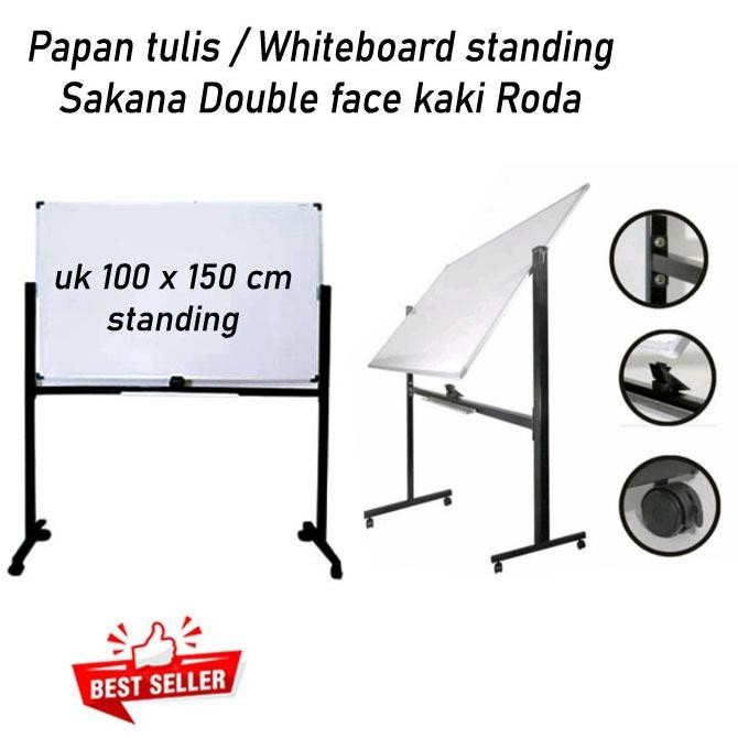 

whiteboard SAKANA magnetik 100x150 cm double face standing kaki roda Kualitas Original