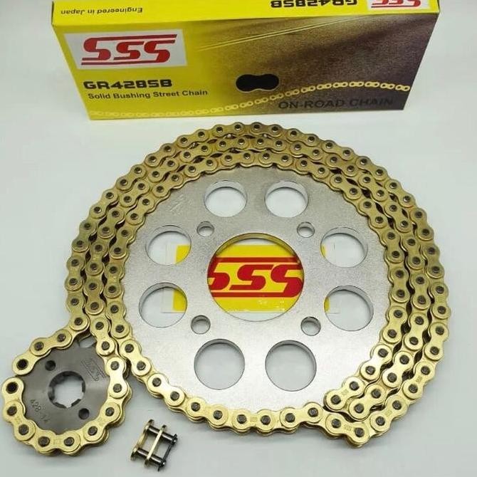 Gir Set SSS 428 Gear Cbr Verza - Cb 150 Megapro - Tiger - GTR Rantai Gold SSS Sb 428 130L Beraneka w