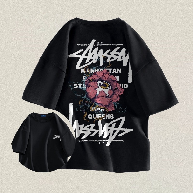 RumahKain Kaos T-shirt Pria Oversize | Kaos Bergambar Tulisan Mawar Putih | Kaos Pria Distro Origina