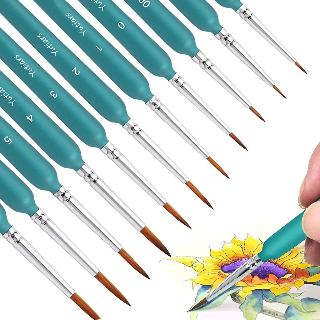 

11Pcs Miniature Paint Brushes Art Painting Brushes Weasel Hair Paint Brush Gouache Watercolor Oil Paints Artists Hand Painted
