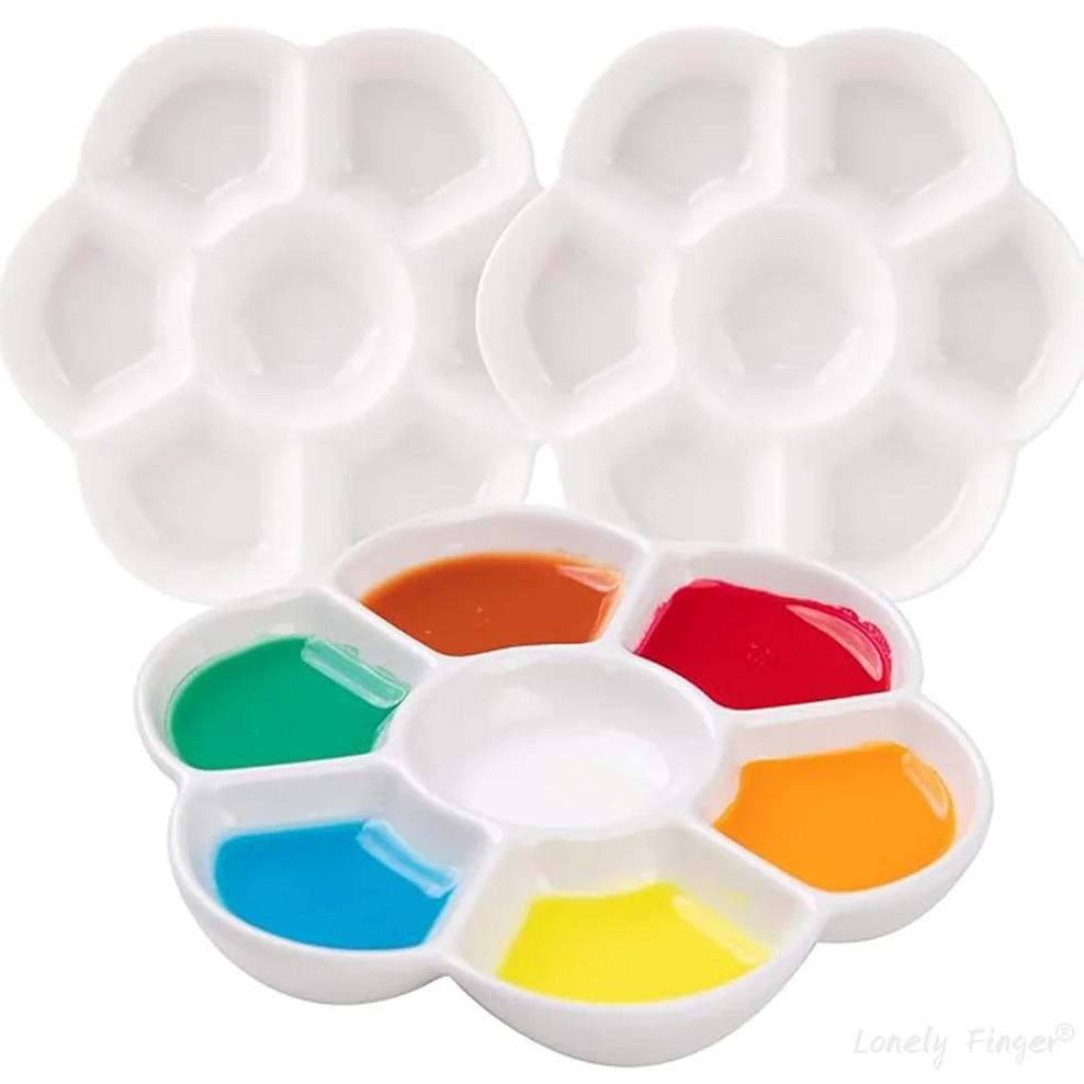 

7-Well Ceramic Paint Palette, 1/3 Pcs Watercolor Palette Porcelain Paint Palette Tray For Gouache Painting, Round, White