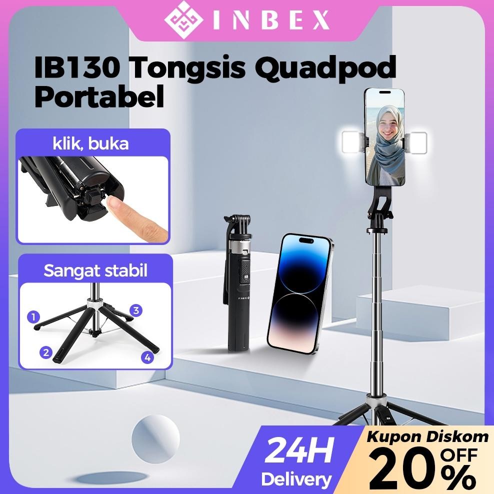 TERMURAH INBEX IB130 Tongsis Tripod Bluetooth Selfie Stick Foto Tongkat Kontent Kreator Quadpod Port