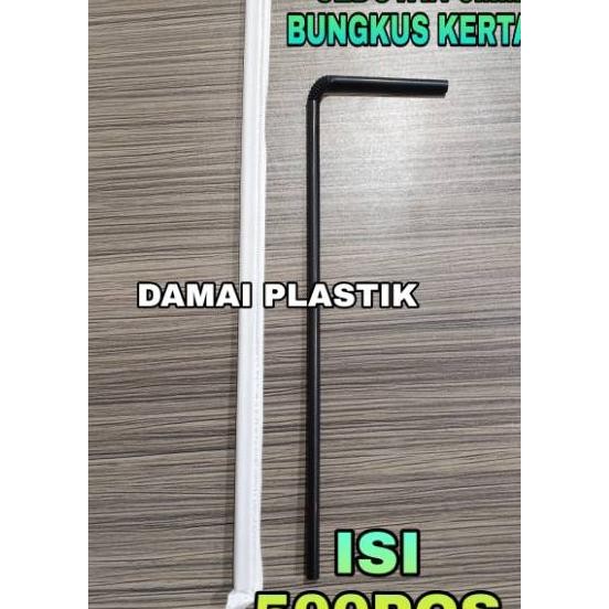 Sedotan Plastik Steril Hitam Bungkus Kertas Putih Tekuk 5Mm 24Cm Isi Pcs Bengkok