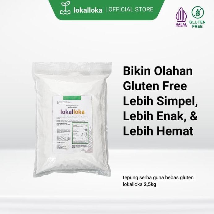

Terlaris Tepung Serba Guna Bebas Gluten Lokalloka 2,5 Kg Pengganti Terigu