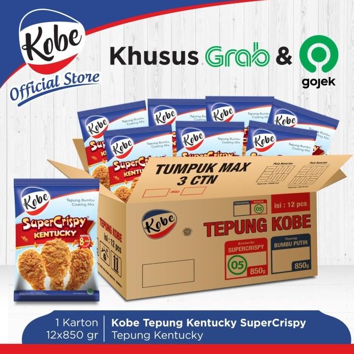 

Terlaris Kobe Tepung Ayam Kentucky Super Crispy 850G 1 Karton Isi 12Pcs Gojek/G